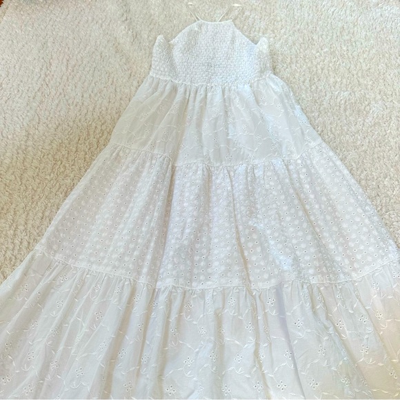 Zara Maxi 3 tiered Smocked White Halter Sundress - Picture 2 of 5